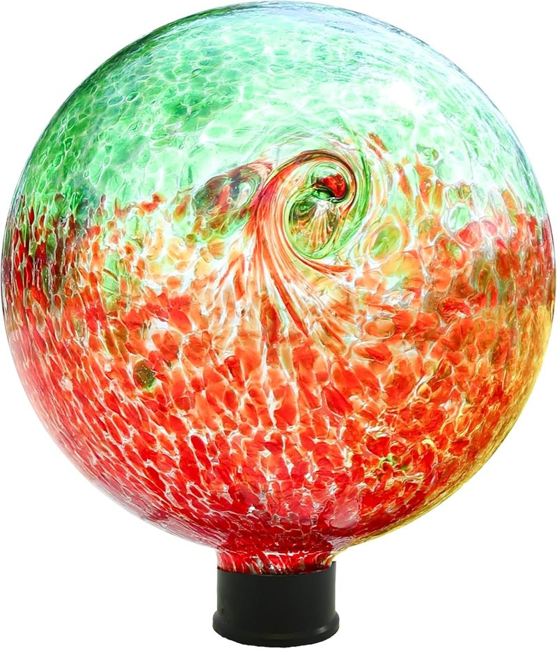 VCUTEKA Gazing Ball, Glass Gazing Balls Sphere for Garden Lawn Outdoor Ornament Yard Decorative, Red Swirl, 10" - Image 1